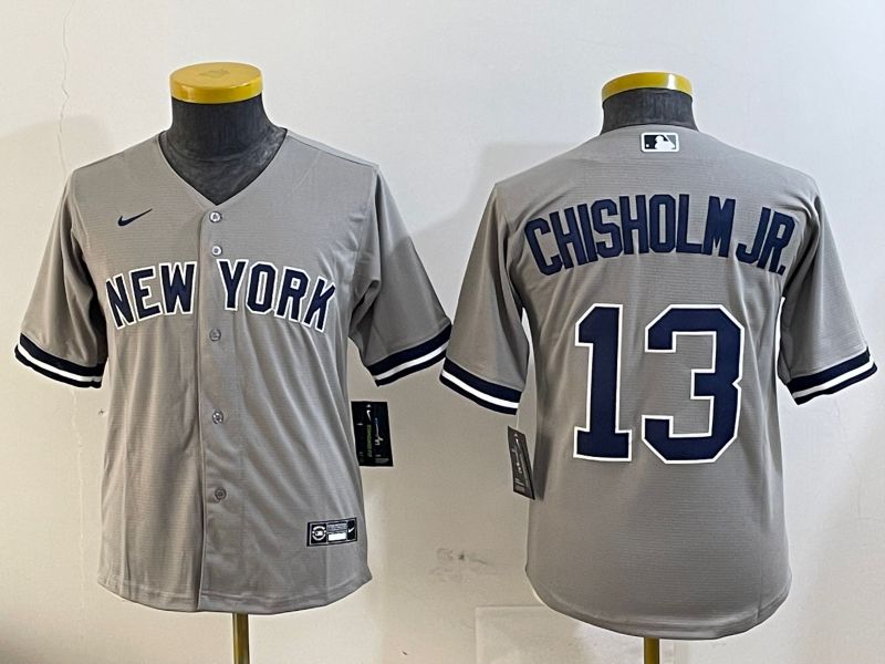 Youth New York Yankees #13 Chisholm jr Grey Game 2025 Nike MLB Jersey style 1->youth mlb jersey->Youth Jersey